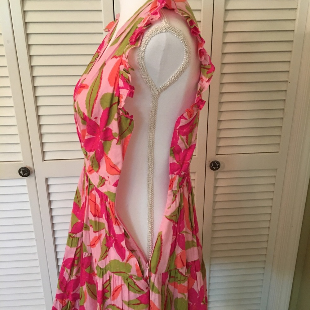Taylor Floral Pink and Green Cotton Ruffle Dress Size XS - Picture 10 of 13